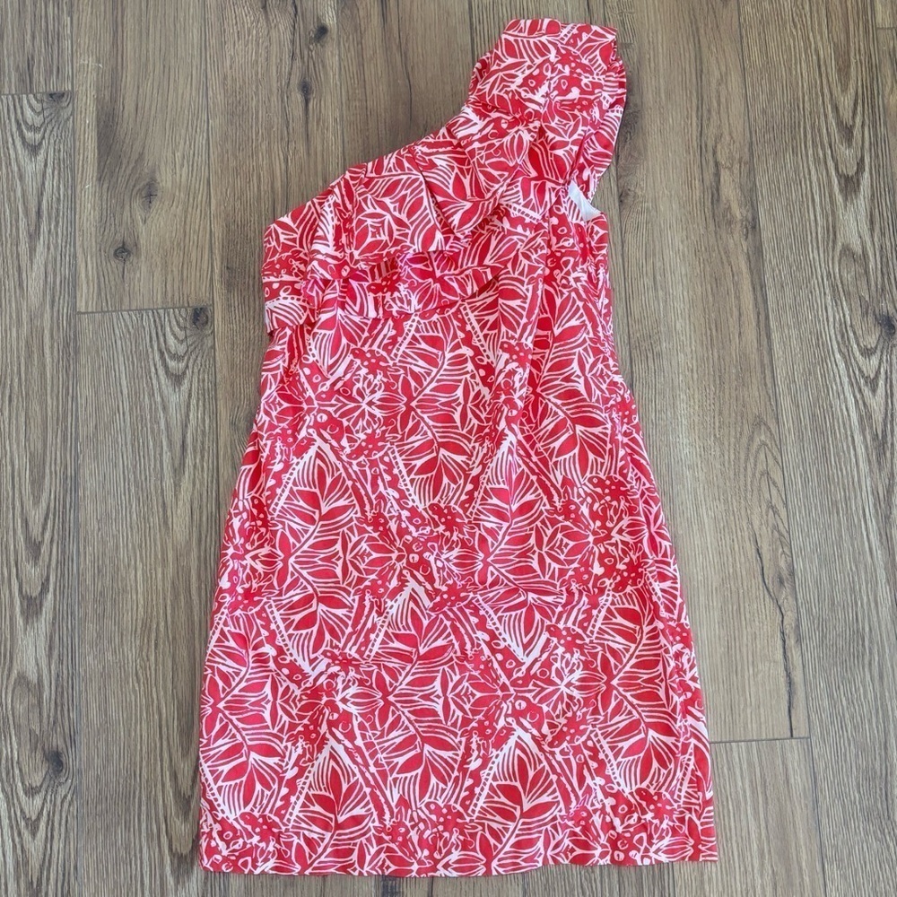 Lilly Pulitzer Sandra Ruffled One Shoulder Dress In Punch Pink Women's Size 00 - Picture 1 of 5